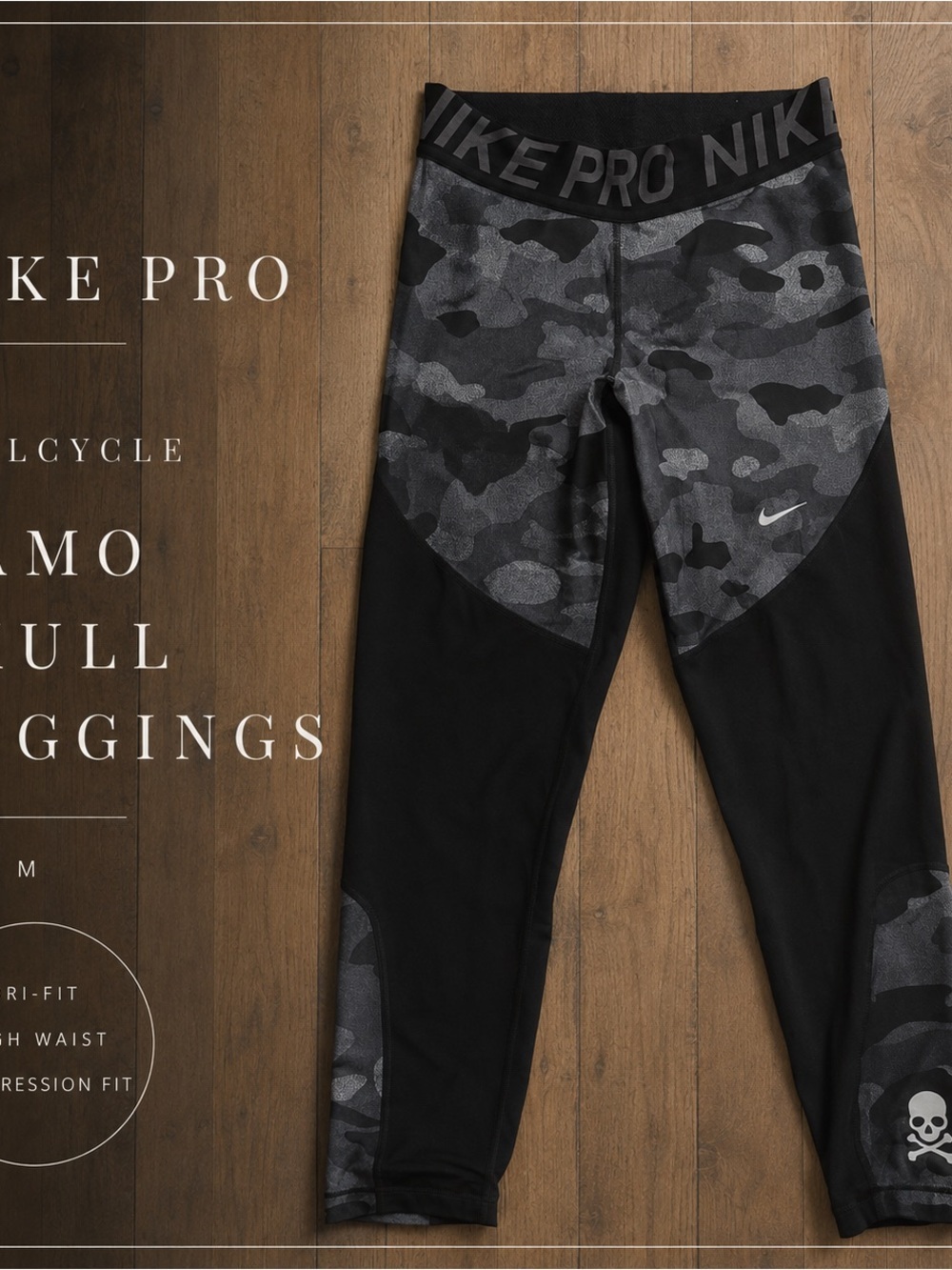 Nike Pro x SoulCycle camo skull leggings size M